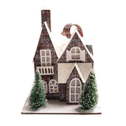 Zawieszka domek kartonowy w czerwoną kratkę 13x10cm