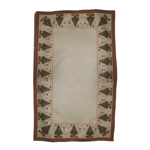 Świąteczny Obrus 140x180cm Choinka, zwisające bombki, bordowa obramówka