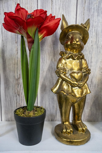 Figurka Królik ONA złota stojąca serce w ręku 37cm 