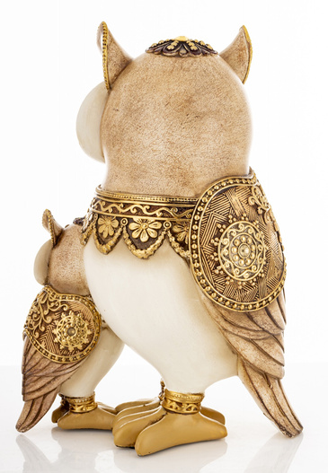 Figurka Sowy złoto-biała mama z dzieckiem 23cm