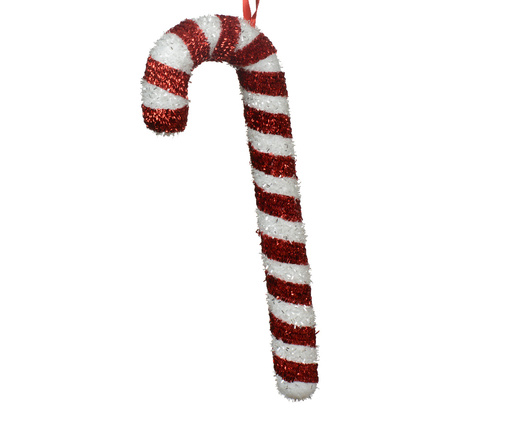 Zawieszka laska cukrowa włochata biało-czerwona 30cm