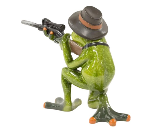 Figurka Żaba zielona w kapeluszu z pistoletem 13cm