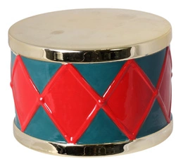 Bębenek ceramiczny zielono-czerwono-złoty 10,5cm