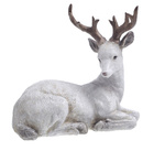 Jeleń leżący biały szczotkowany brązowe rogi