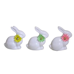 Figurka Króliczek ceramiczny biały z kwiatkiem żółty/zielony/różowy 7x4x7,5 cm