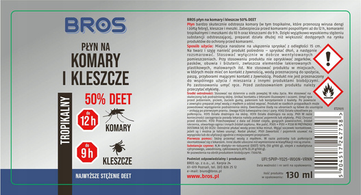 Płyn na komary/kleszcze DEET 50% 130ml BROS