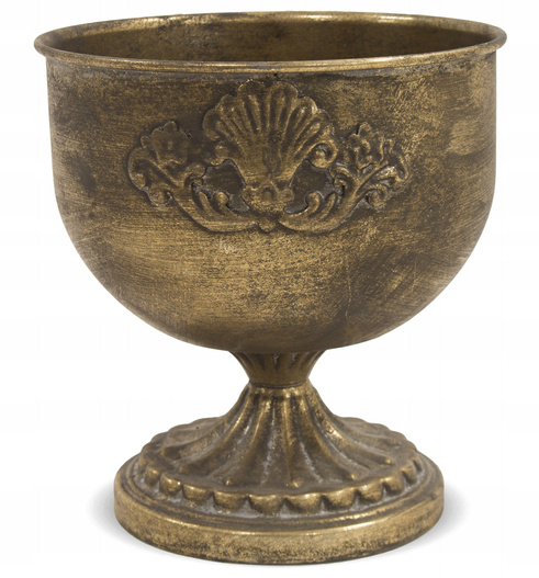 Kielich metalowy na nóżce złota patyna 18 cm