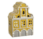 Domek Holenderski na T-light ceramika żółty trzy bramy 20,5 cm