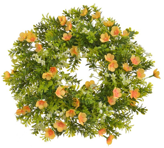 Wianek drobne kwiatki pomarańczowe 35 cm