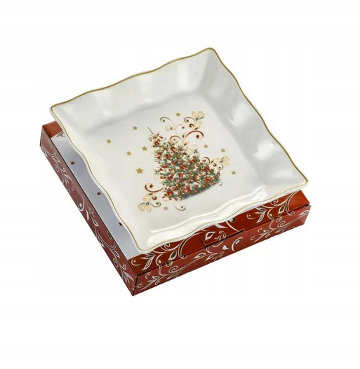 Patera 22cm Choinka czerwone bombki złoty rant