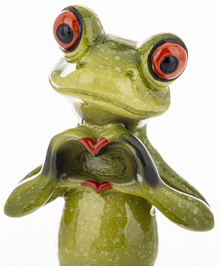 Żaba zielona ON stojąca pokazująca serce 16 cm