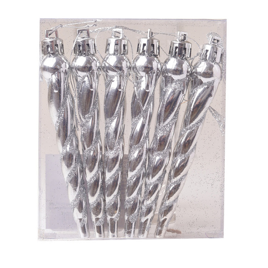 Bombki sople srebrne połysk/brokat 6sztuk 10cm 