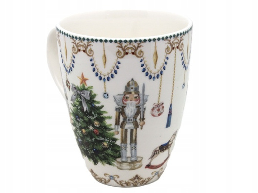 Kubek świąteczny Choinki i Dziadki do orzechów biały w pudełku 350 ml