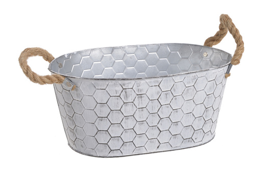 Osłonka metalowa srebrna wanienka plastry miodu z jutowymi uszami 13 cm