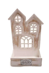 Skrzynka drewniana domki, bielona 30x16x54cm