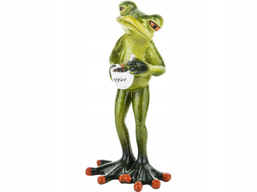 Figurka Żaba zaspana z filiżanką kawy 15cm