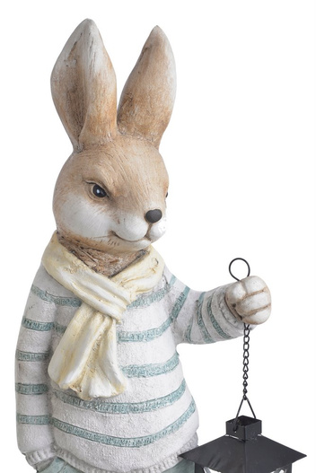 Zając ceramiczny ON/ONA żółto-niebieskie ubranko z latarenką  60 cm