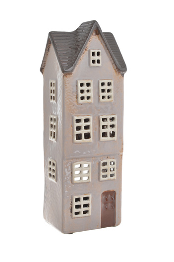 Domek Holenderski T-light szary, ciemnoszary dach, brązowe drzwi 3 piętra