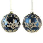 Bombka 1 sztuka 8cm granatowa złoty wzór połysk/mat 2wzory