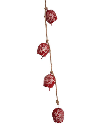 Girlanda metalowa z czterema czerwonymi dzwonkami 47 cm