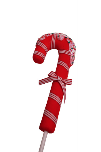 Laska dekoracyjna czerwona ze wstążką na patyku 55 cm