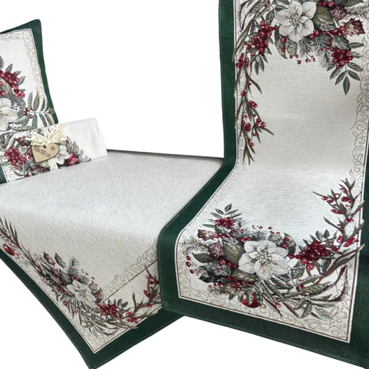 BN Bieżnik na stół 40x140cm Chenille Świąteczny stroik, biała Poisencja