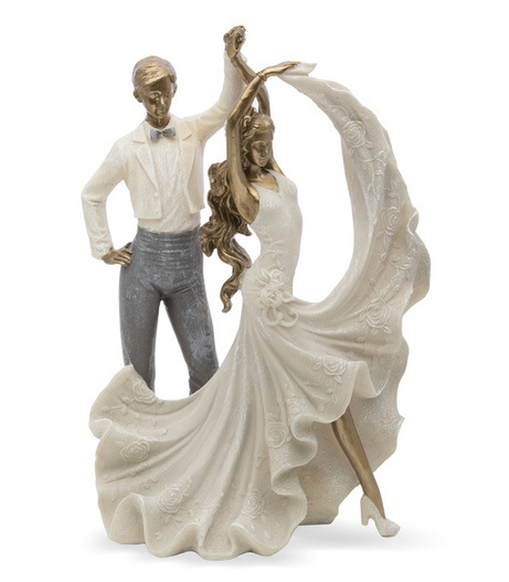 Para tańcząca złota, szara suknia 32x12cm