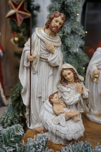 Szopka Święta rodzina biało-srebrna brokat 30x18x16 cm