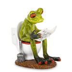 Figurka Żaba siedząca na kibelku z gazetą, brązowy dywanik 10,5cm