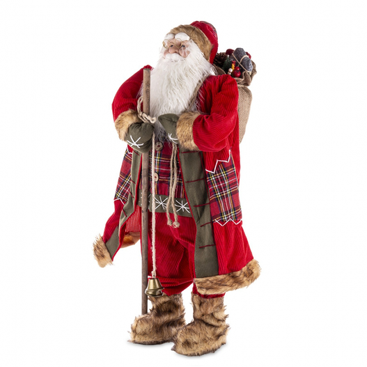Mikołaj czerwony sztruks z workiem, laską i dzwoneczkiem 90 cm