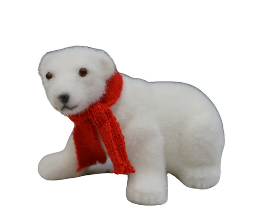 Niedźwiedź aksamitny biały w czerwonym szaliku 19 cm