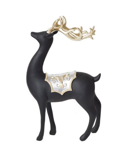Figurka renifer czarny stojący ze złotym porożem