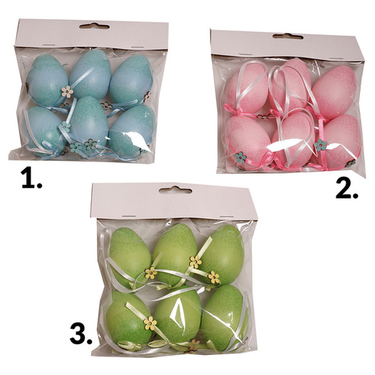 Zawieszki jajka 6 sztuk / 6 cm Niebieskie, różowe, zielone