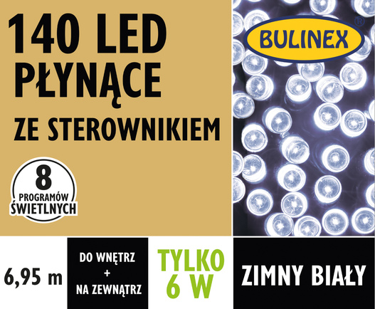 Lampki zew/wew 140LED płynące 8 programów białe zimne 6,95m
