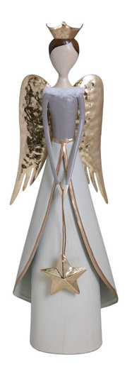 Anioł metalowy beżowy, złota gwiazdka 37,5cm