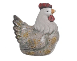 Kura ceramiczna beżowo-brązowa, czerwony grzebień