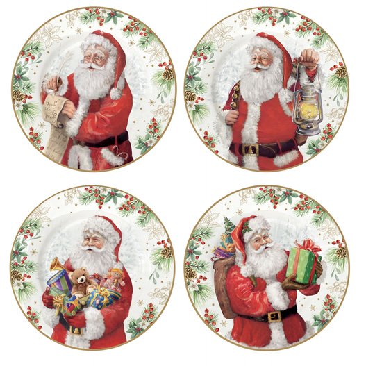 Talerze Mikołaj z misiem, prezentami 19cm 4 sztuki