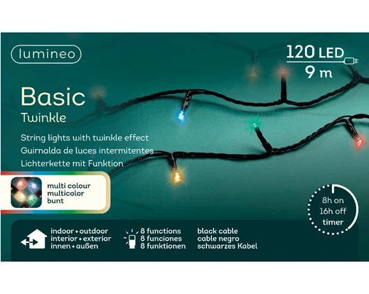 Lampki 120 led 9m czarny/ multi Flesz 8 funkcji