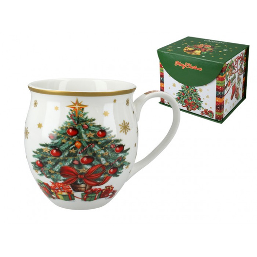 Kubek świąteczny w pudełku beczułka z choinką Carmani 450ml