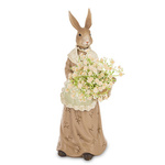Figurka Królik ONA ogrodnik brąz sukienka koszyk kwiatów w ręku 31,5cm