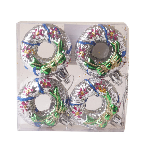 Bombki Wieniec Świąteczny srebrny 4sztuki 6cm