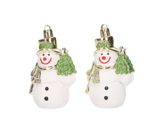 Bombki bałwanki z choinką i złotym kapeluszem 9 cm 2 sztuki