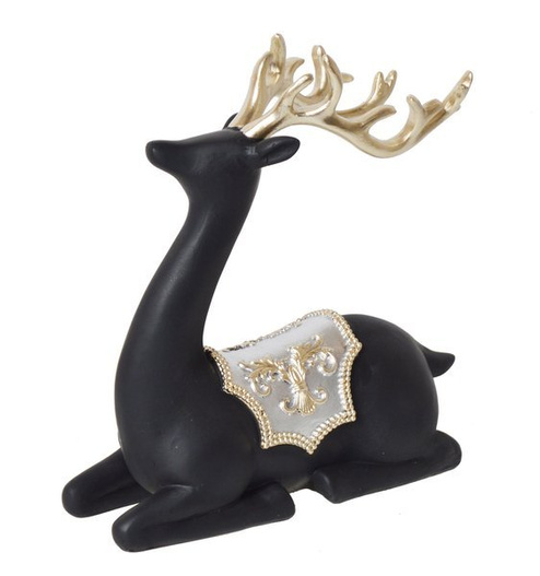 Figurka renifer czarny leżący ze złotym porożem