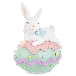 Figurka Królik biały na jajku zielonym pastel 15cm