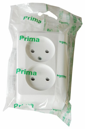 Gniazdo podw. bez uziem. białe n/t 2x2P PRIMA