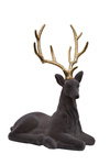 Jeleń aksamitny szary leżący ze złotym porożem 37x25,5 cm
