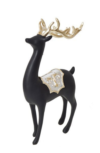 Figurka renifer czarny stojący ze złotym porożem