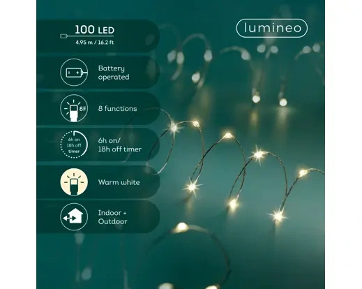 Lampki na baterie LED 4,95m Flesz drucik/ ciepły biały 8funkcji