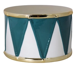 Bębenek ceramiczny biało-zielono-złoty 10,5cm