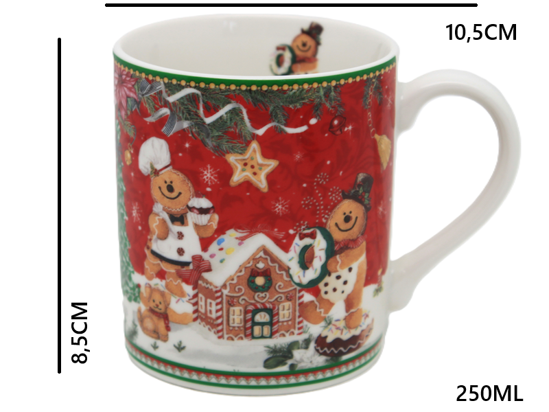 Czerwone kubki ceramiczne z motywem świątecznym